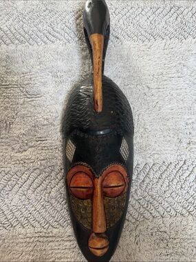 Handcrafted African Tribal Wooden Mask - Black and Brown